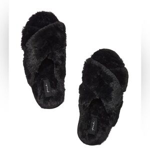 Faux Fur Slippers Black‎ small